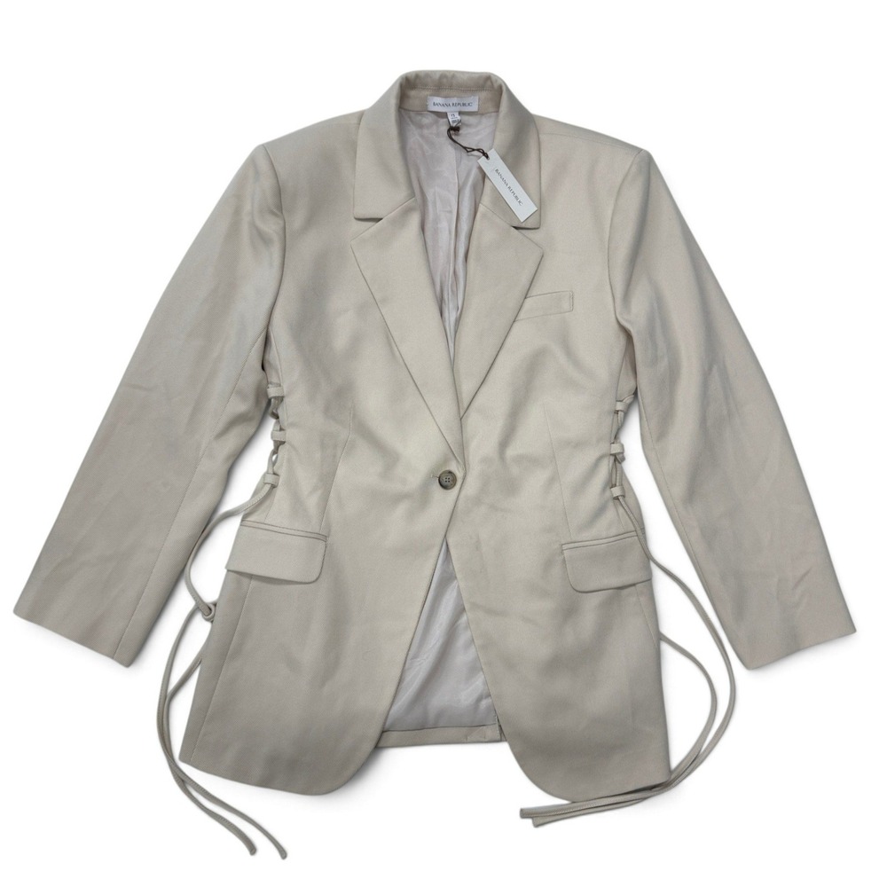 Banana Republic Beige Lace Up Side Blazer Jacket Petite 12 NWT 875963-00-1
